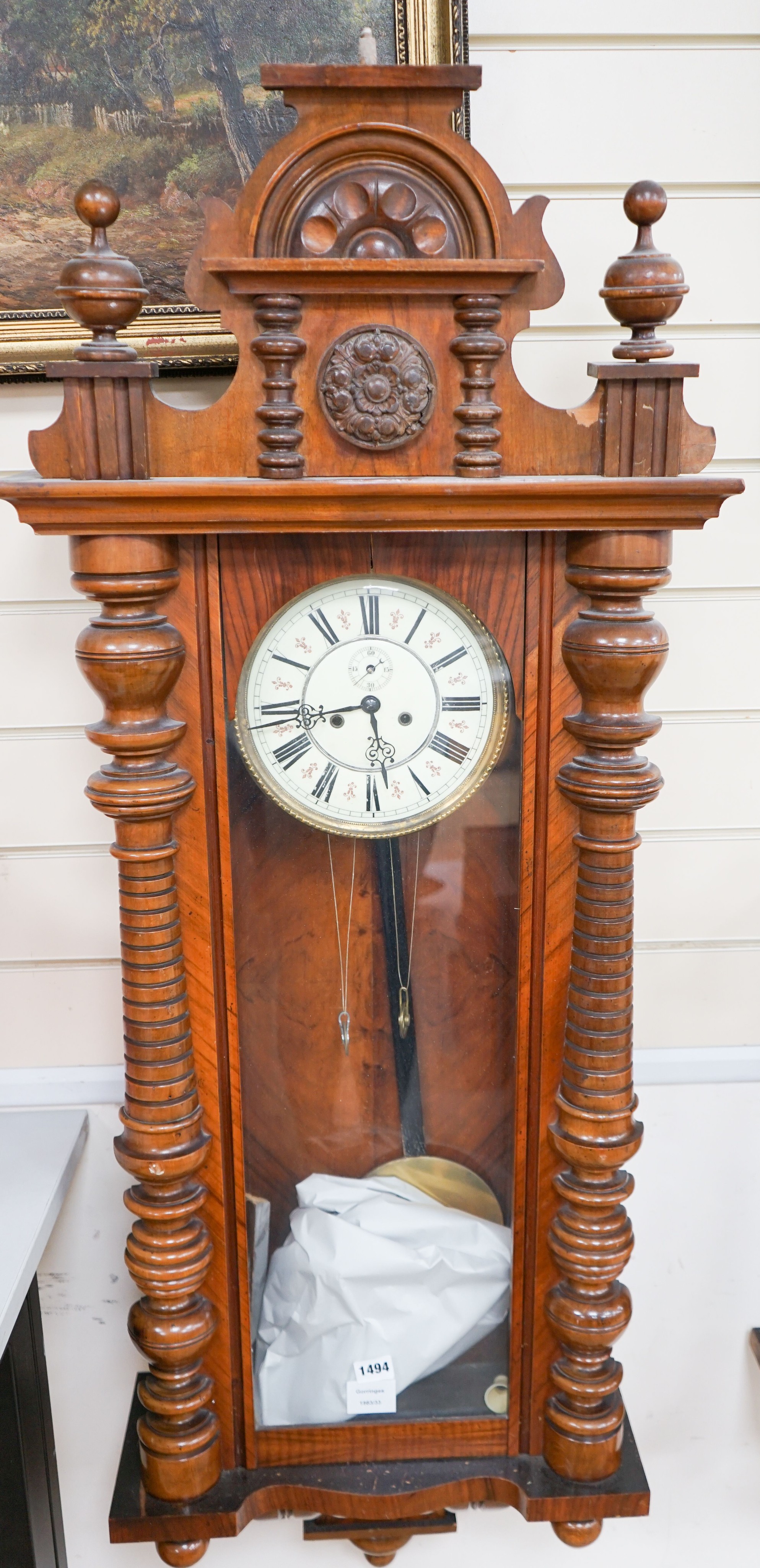 A late 19th century mahogany Vienna regulator, fitted with an eight day striking movement